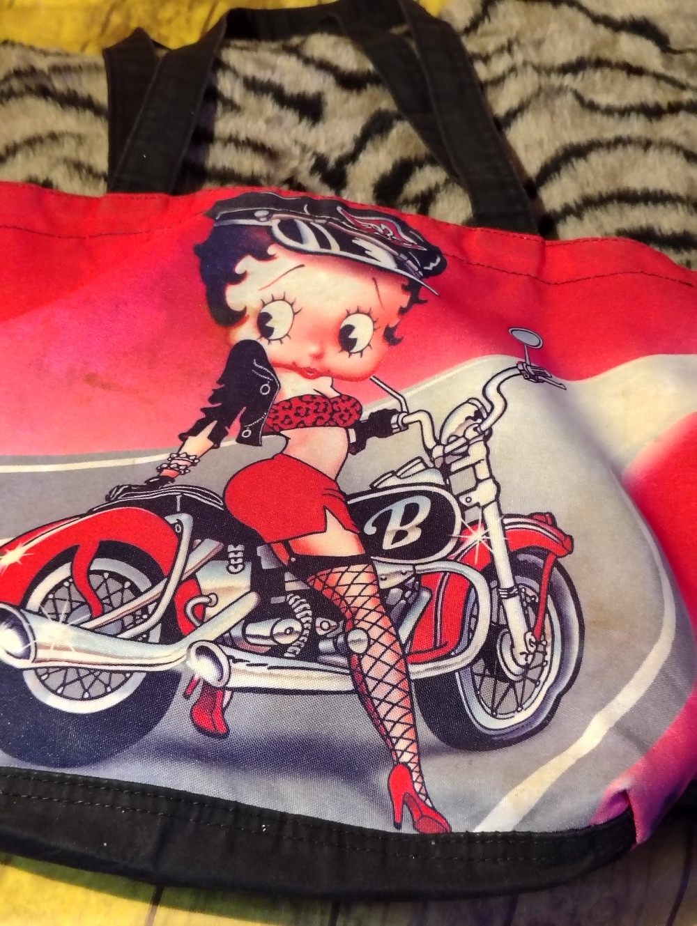 Betty Boop Red and Black Motorcycle Graphic Tote